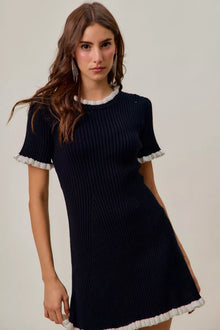 Vesta Contrast Ruffled Sweater Knit Mini Dress — thumbnail 7