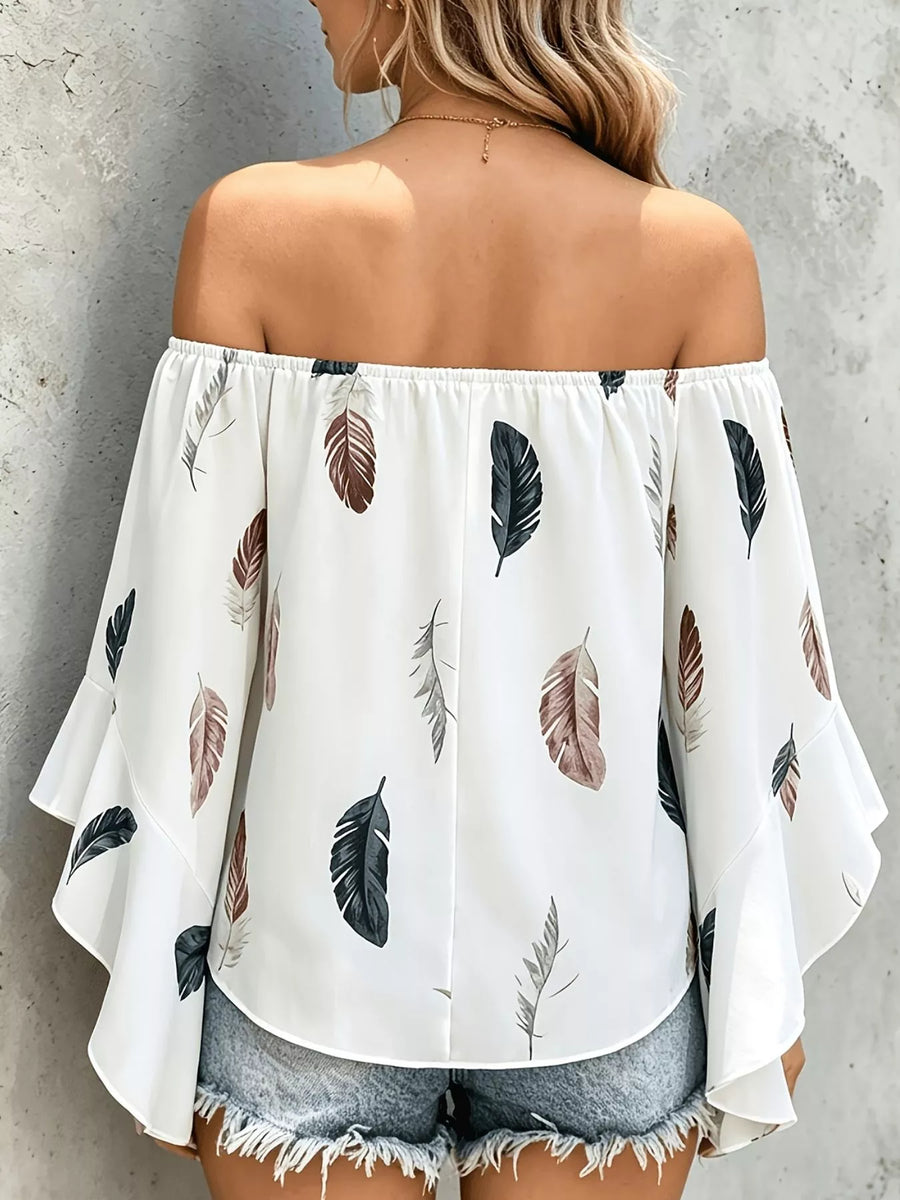 Eir Printed Off Shoulder Blouse styled in the studio