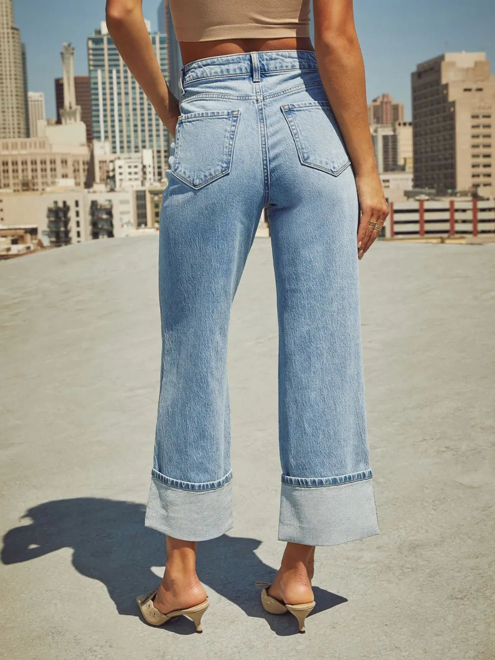 Eos High Waisted Straight Leg Rolled Jeans — view 18