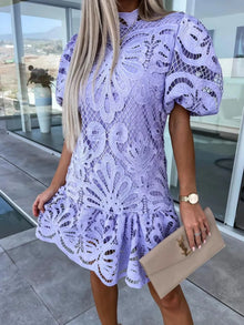 Selene Lace Mock Neck Puff Sleeve Dress — thumbnail 12