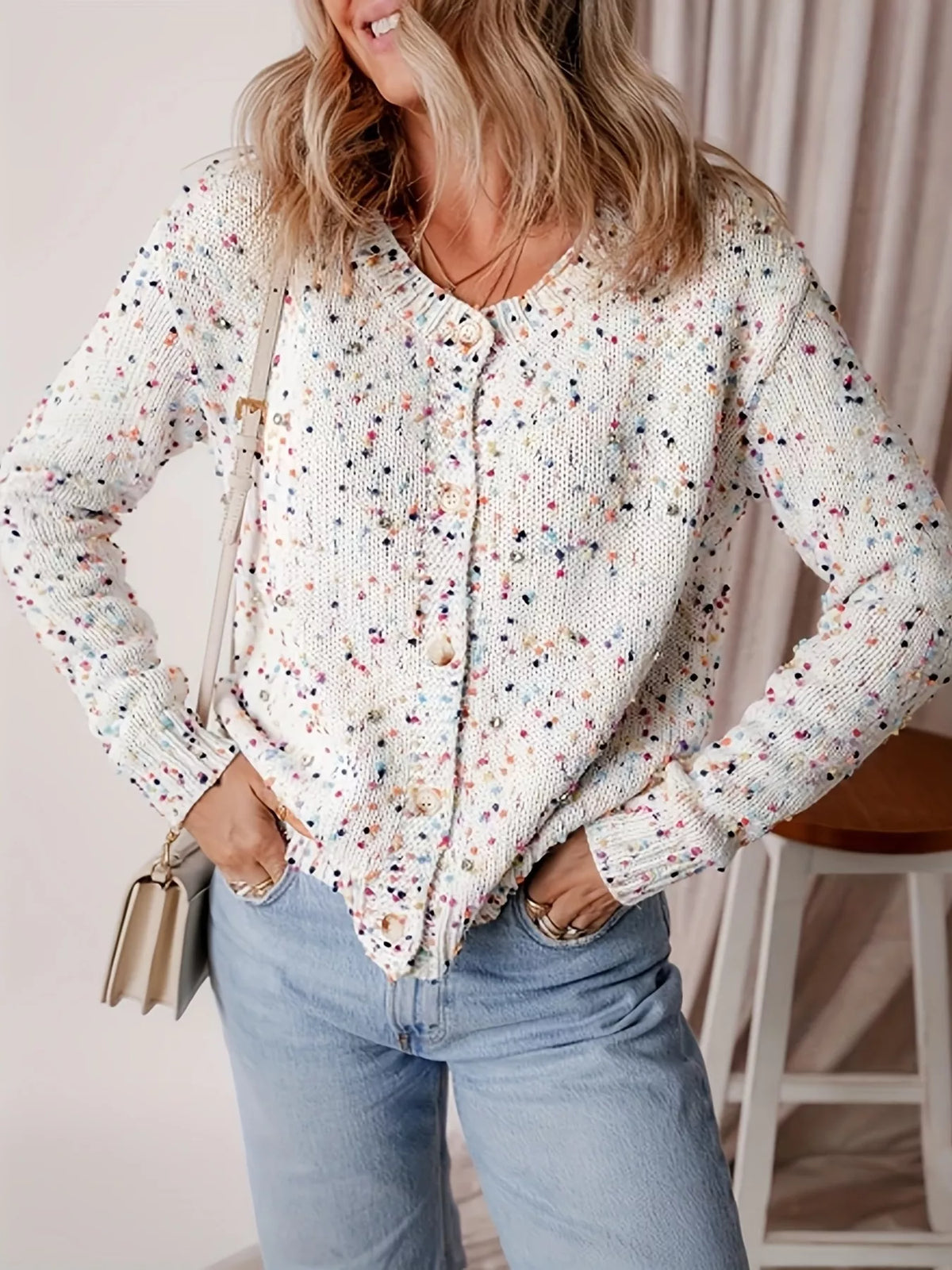 Vesta Textured Knit Button-Up Cardigan — view 5