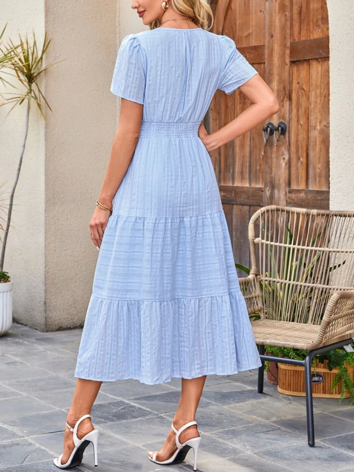 Sekhmet Tiered Notched Short Sleeve Dress — view 6