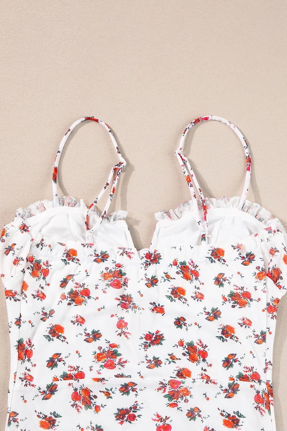 Olwen Floral Frilled Trim Spaghetti Straps Bodysuit — view 6