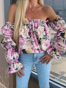 Hathor Printed Off-Shoulder Flounce Sleeve Blouse — thumbnail 8