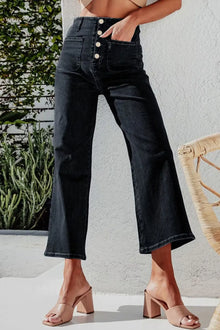 Lakshmi Button Fly Cropped Wide Leg Jeans — thumbnail 9