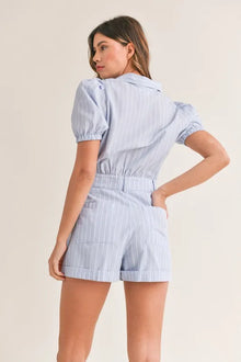 Ishtar Striped Puff Sleeve Collared Neck Romper — thumbnail 3