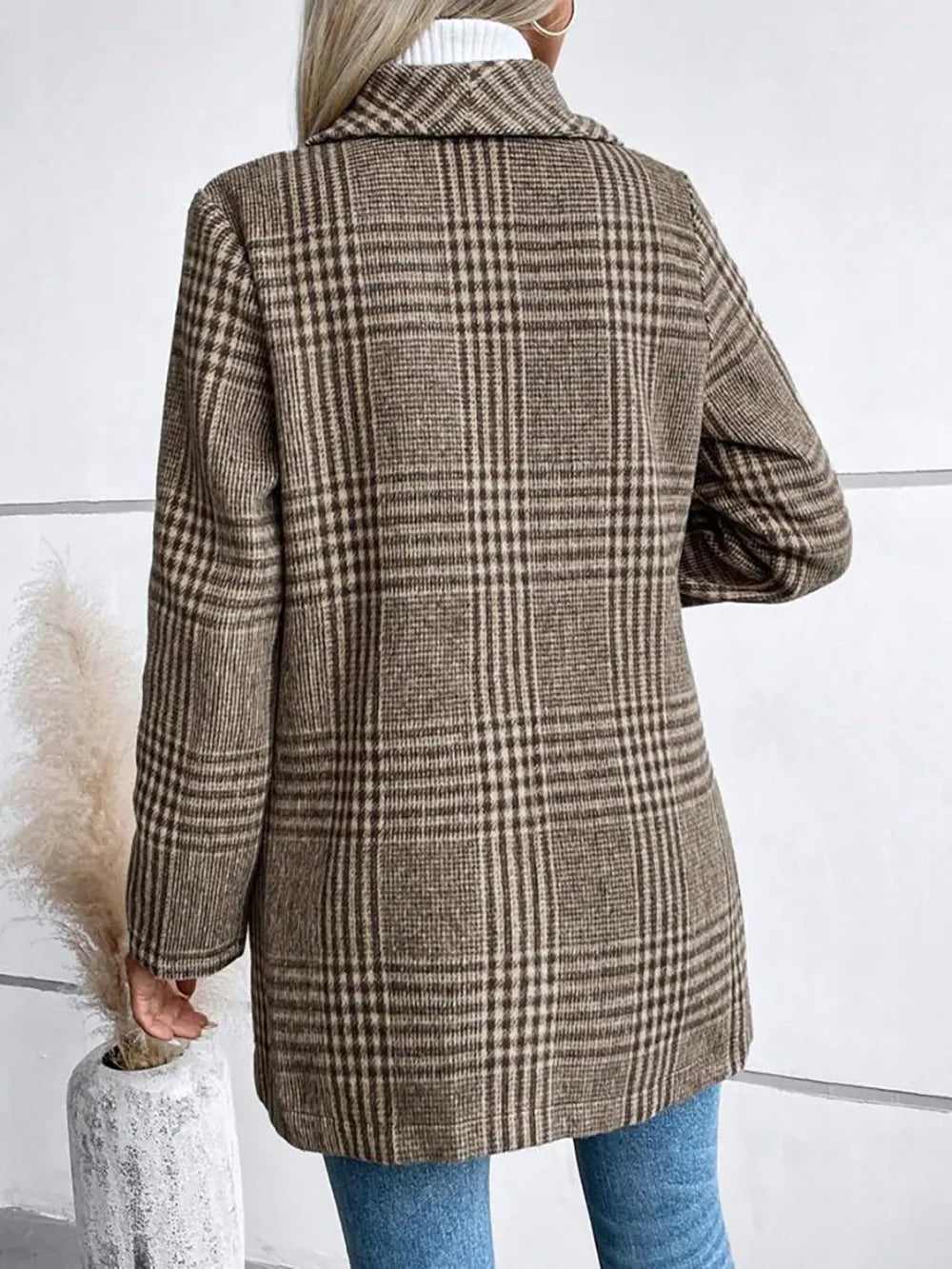 Durga Plaid Collared Neck Long Sleeve Jacket — view 6