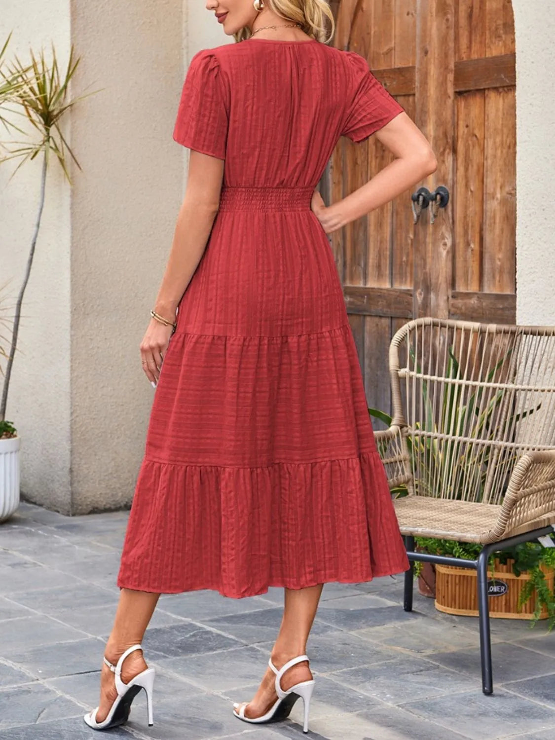 Sekhmet Tiered Notched Short Sleeve Dress — view 18
