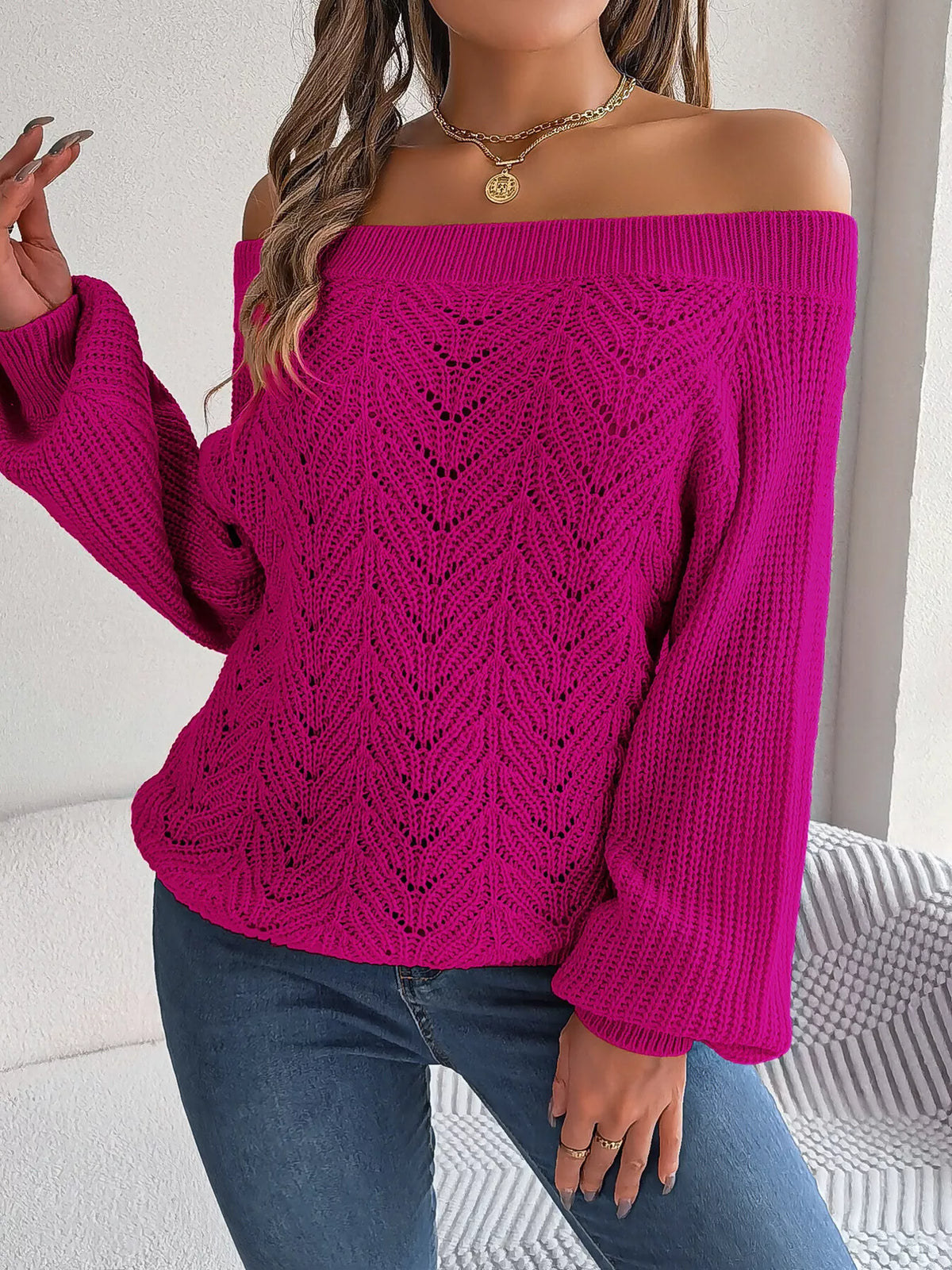 Gaia Openwork Off-Shoulder Sweater — view 29