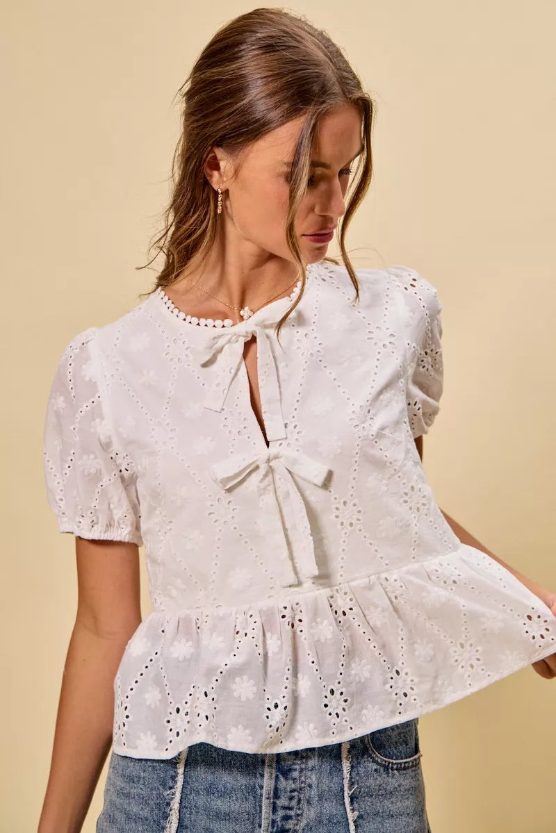 Brigid Eyelet Front Tie Blouse — view 18