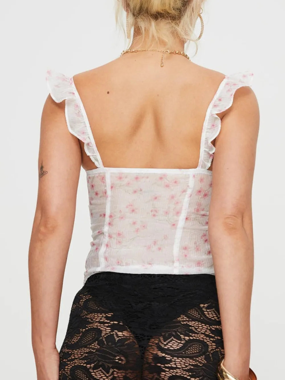 Olwen Ruffled Floral Square Neck Cami — view 4