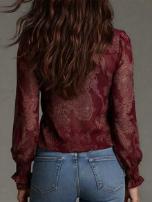 Rhiannon Paisley Print Ruffle Trim Zip-Front Blouse — thumbnail 8