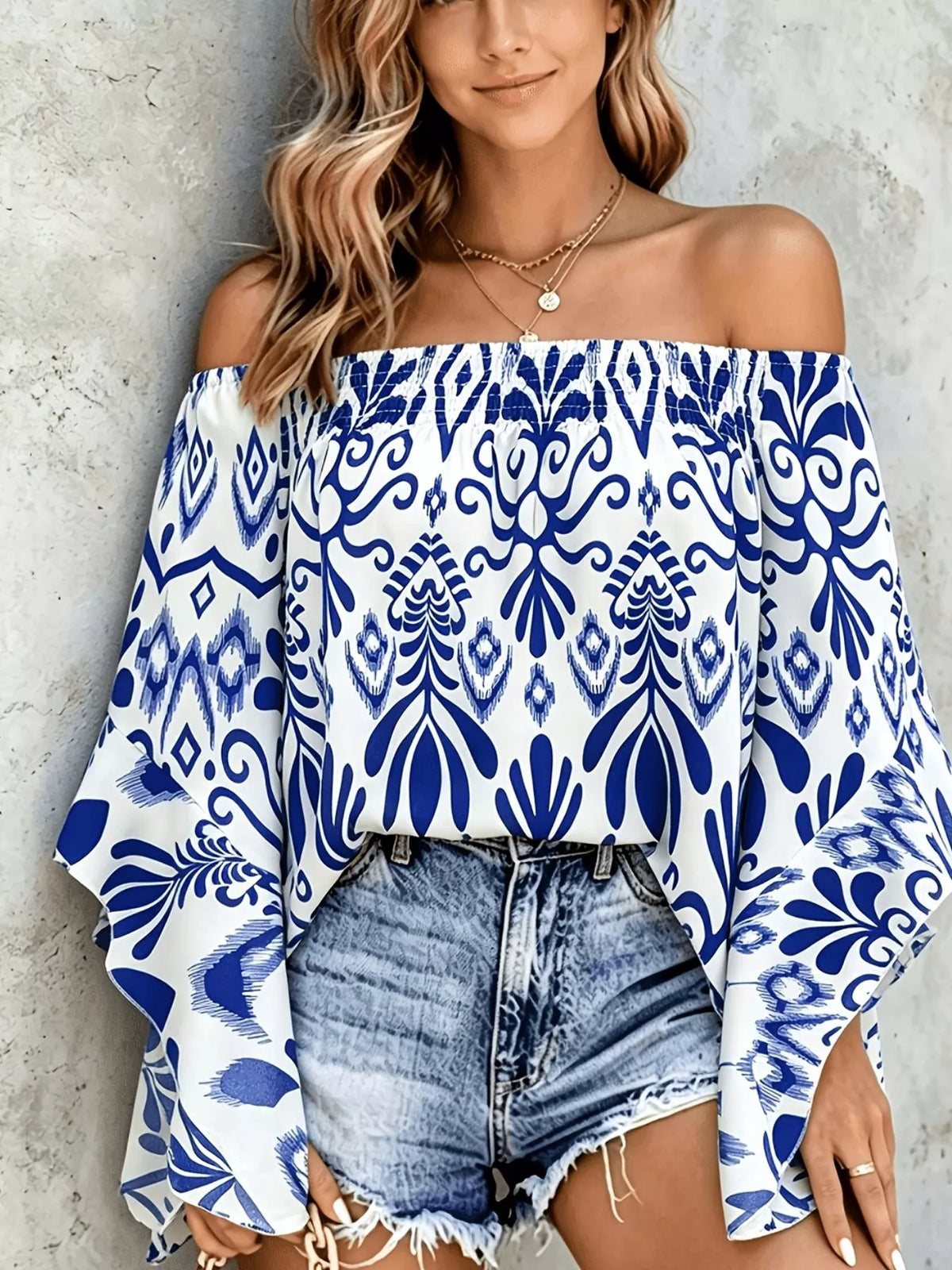 Eir Printed Off Shoulder Blouse — view 9