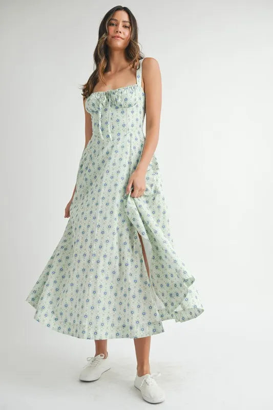 Olwen Floral Print Bustier Back Lace Up Midi Dress — view 8
