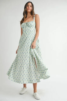 Olwen Floral Print Bustier Back Lace Up Midi Dress — thumbnail 8