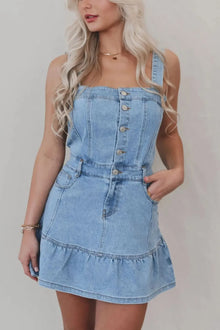 Aurora Ruffled Hem Button Front Square Neck Denim Dress — thumbnail 4