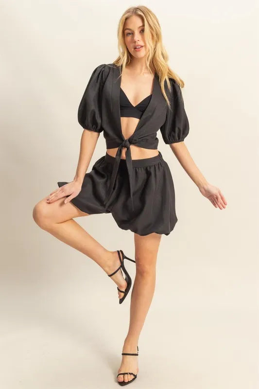Nyx Front Tie Top and Bubble Hem Shorts — view 5