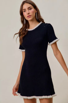 Vesta Contrast Ruffled Sweater Knit Mini Dress — thumbnail 5