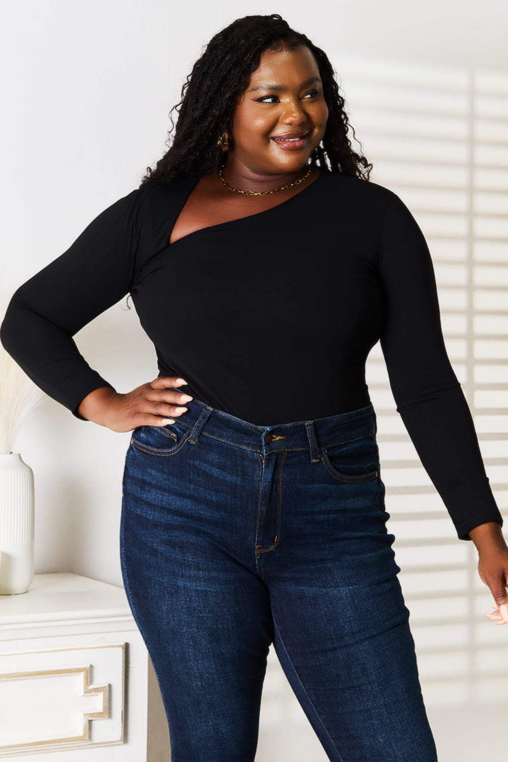 Hecate Asymmetrical Neck Long Sleeve Top — view 4