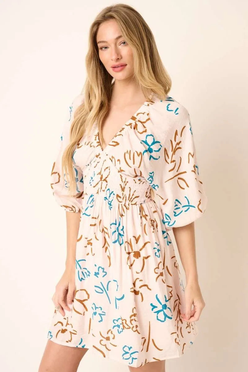 Persephone Flower Print Mocked Waist Mini Dress — view 1