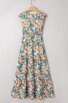 Persephone Floral Print Trimmed V Neck Tie Waist Sleeveless Dress — thumbnail 8