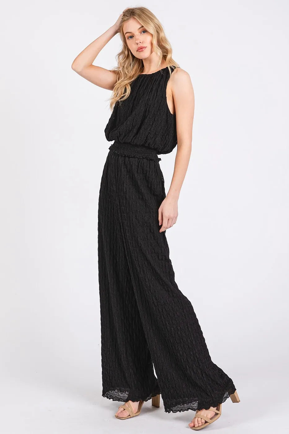 Sekhmet Textured Stretchy Crop Tank and Pants Set — view 2