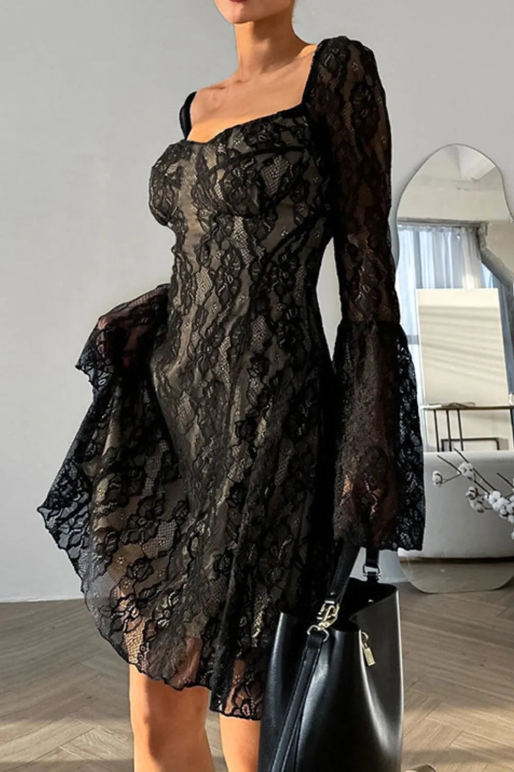 Hecate Lace Sweetheart Neck Flare Sleeve Mini Dress — view 4