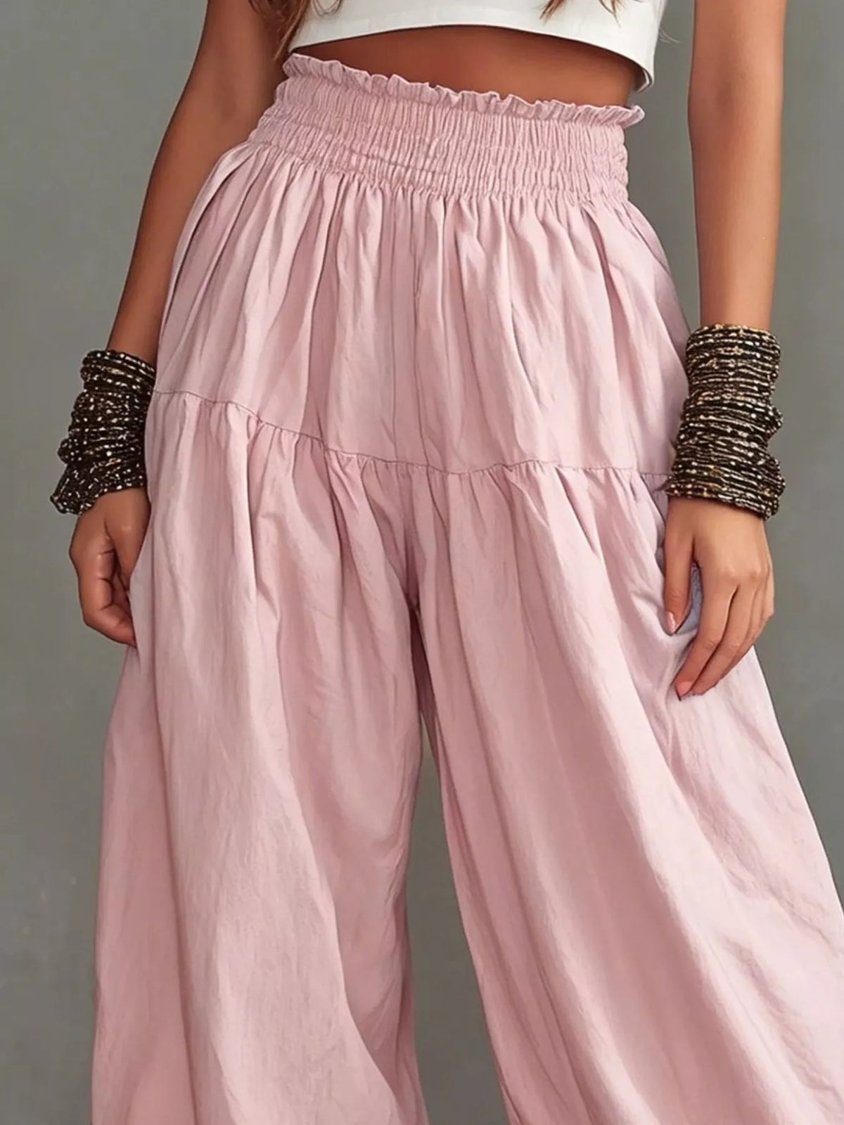 Bastet Smocked Ruffle Hem Wide Leg Pants — view 6