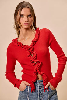 Pele Cascade Ruffle Ribbed Sweater Cardgian — thumbnail 1