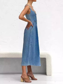 Artemis Smocked Back Button Front Denim Midi Dress — thumbnail 5