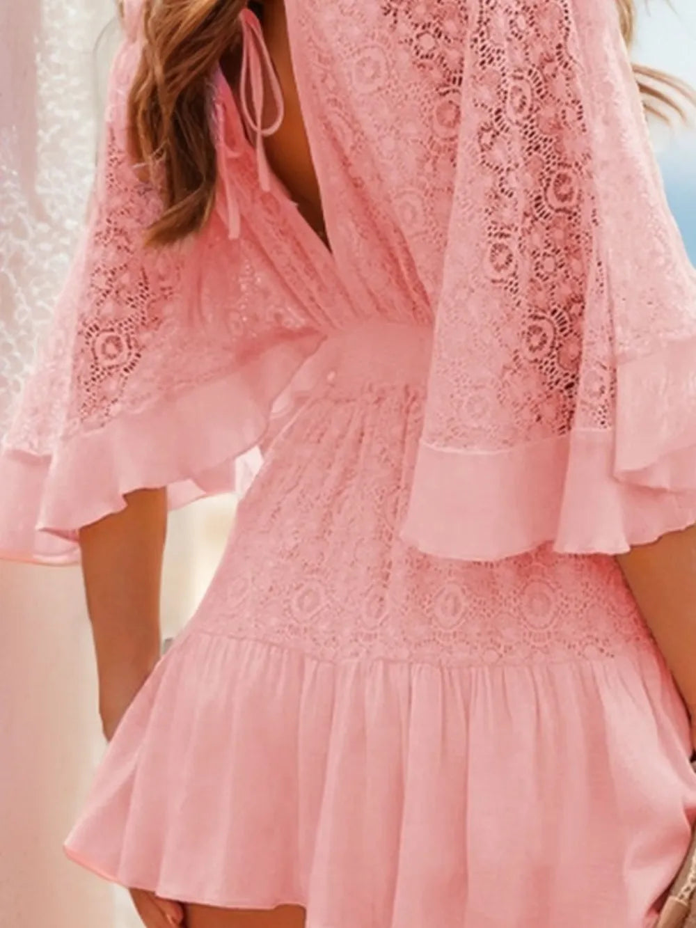 Selene Ruffle Hem Tie Back Lace Mini Dress — view 9