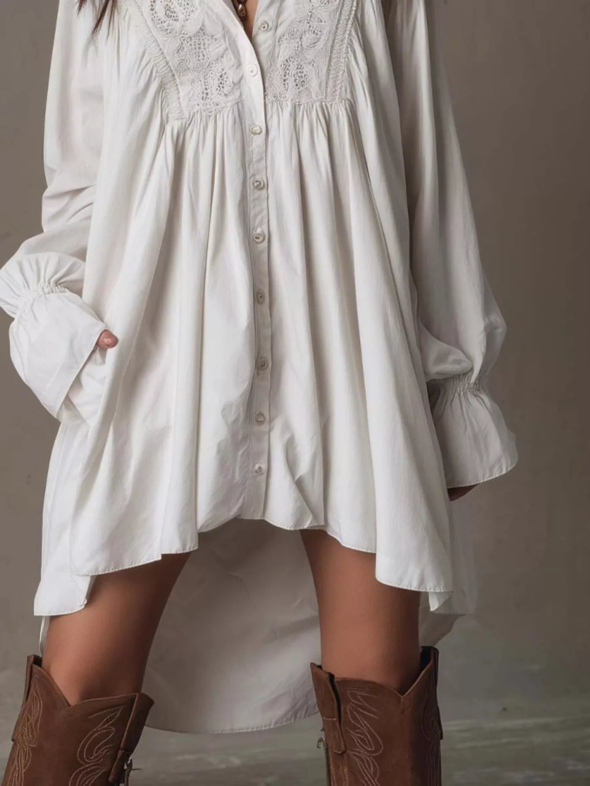 Selene Embroidered High-Low Shirt Dress — view 4
