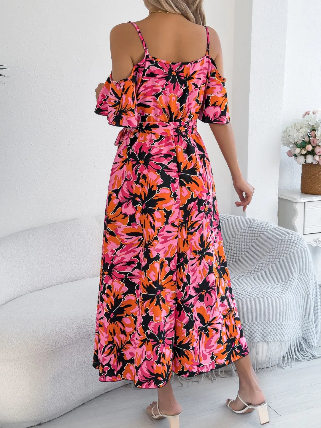 Venus Printed Cold Shoulder Midi Cami Dress — view 2