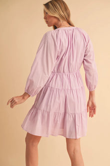 Inanna Aemi + Co Notched Balloon Sleeve Tiered Mini Dress — thumbnail 2