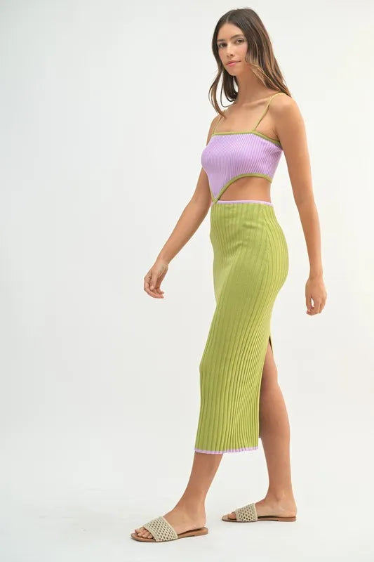 Kali Ribbed Knit Color Block Cutout Midi Dress — view 7