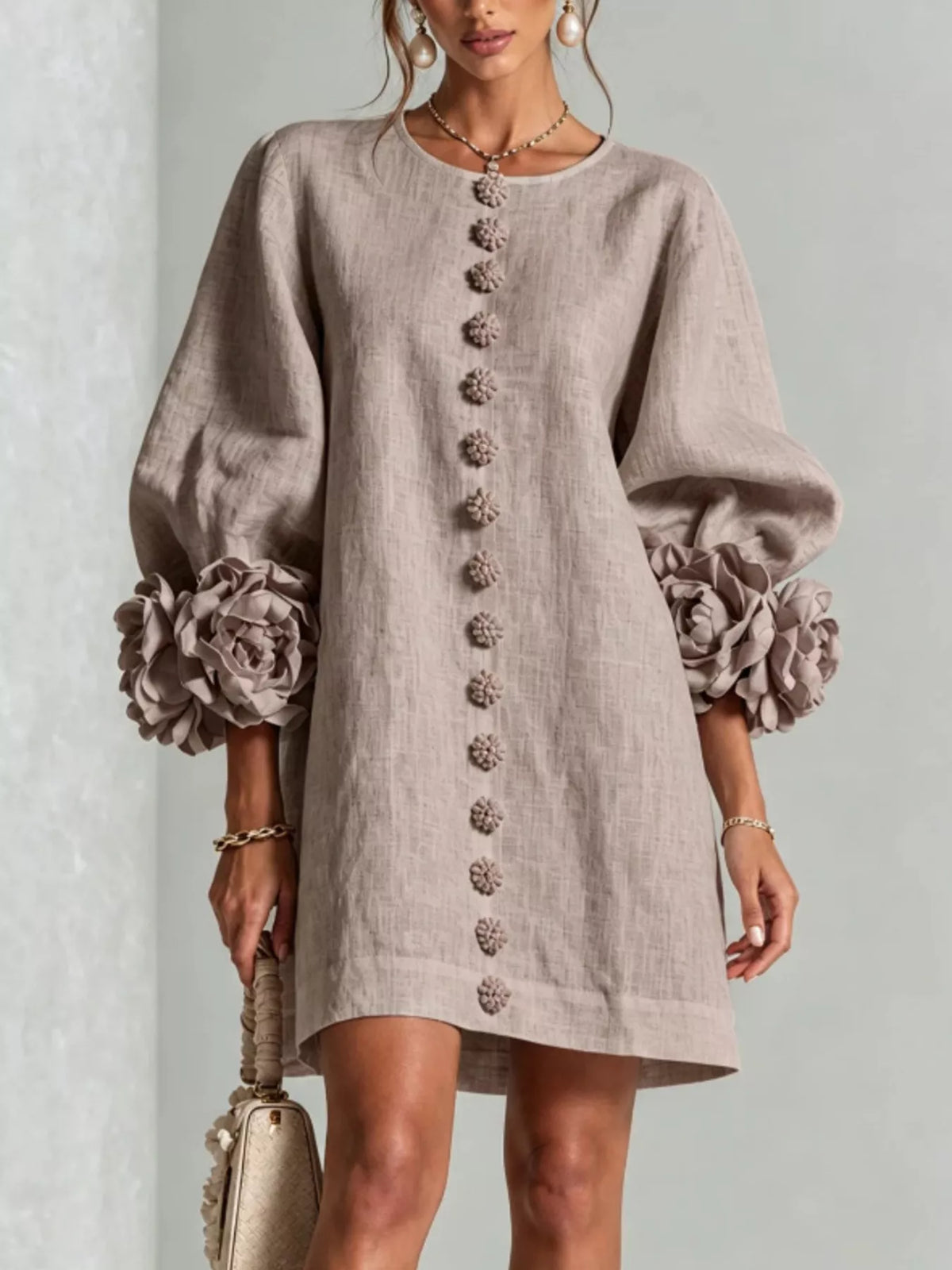 Olwen 3D Floral 3/4 Sleeve Mini Dress — view 7