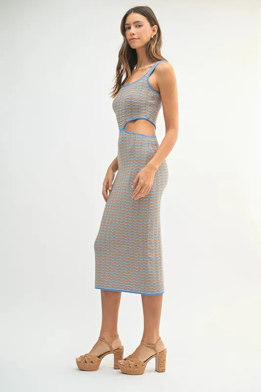 Iris Multi Color Chevron Knit Bodycon Midi Dress — view 7