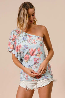 Olwen Floral Printed Jersey Knit Ruffle Sleeve Top — thumbnail 4