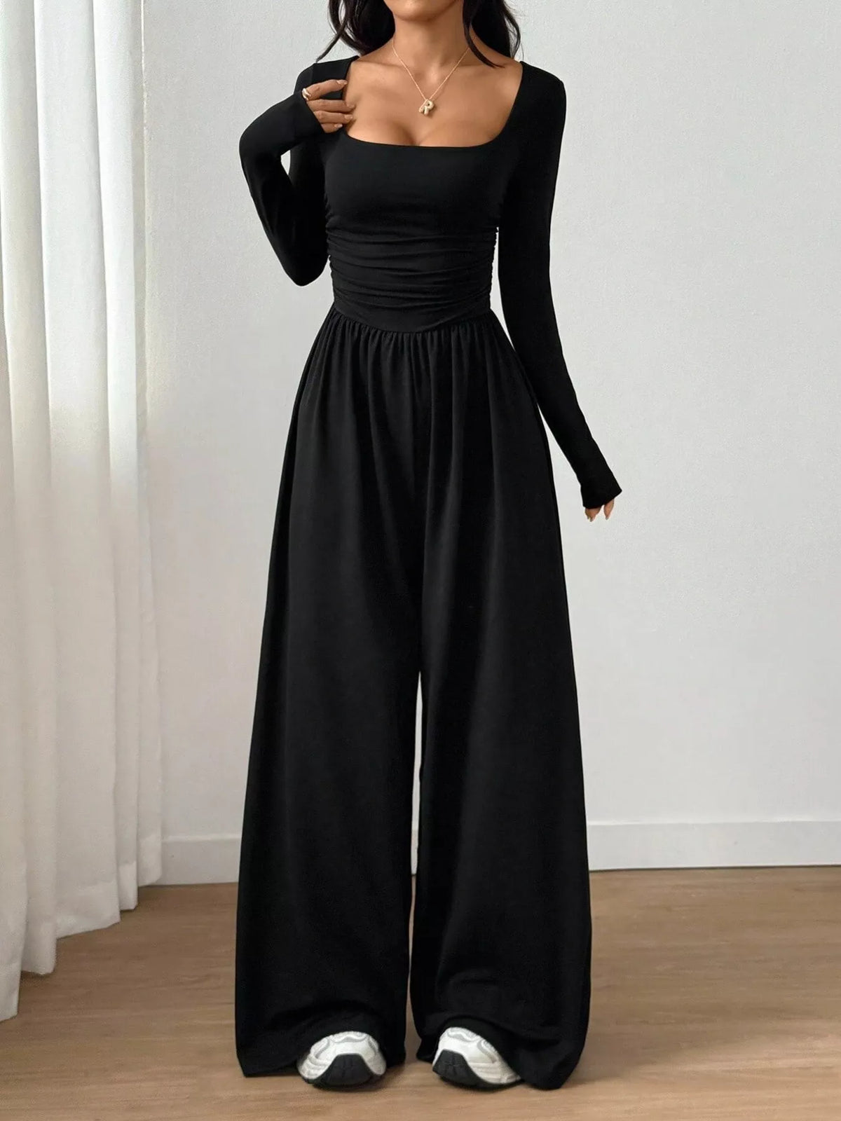 Bastet Ruched Square Neck Wide-Leg Jumpsuit — view 1