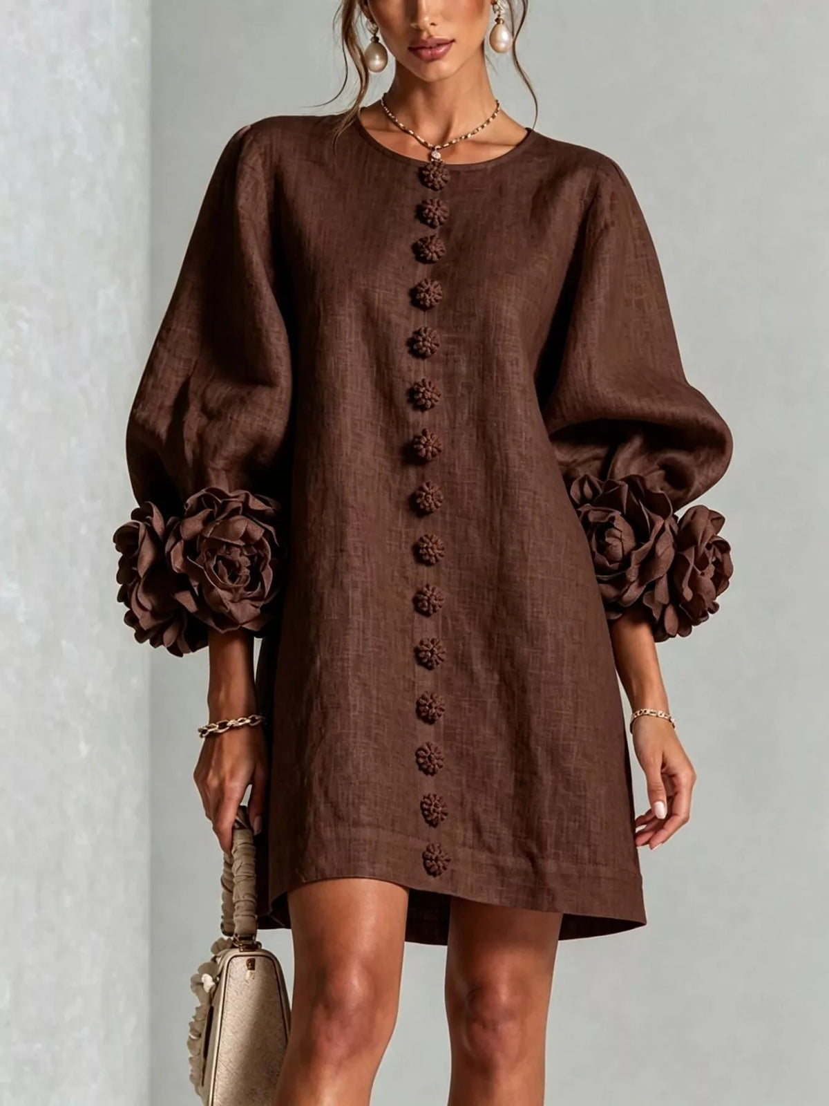 Olwen 3D Floral 3/4 Sleeve Mini Dress — view 15