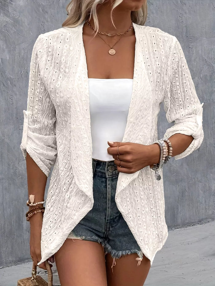 Brigid Eyelet Roll-Tab Sleeve Cardigan