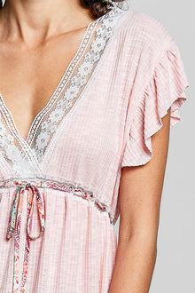 Parvati Tied Ruffled V-Neck Short Sleeve Blouse with Lace Detail — thumbnail 6