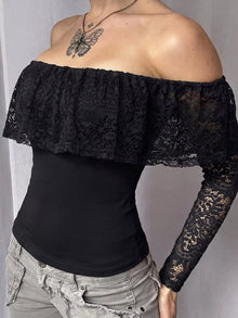 Nyx Off-Shoulder Lace Trim Long Sleeve T-Shirt — thumbnail 2