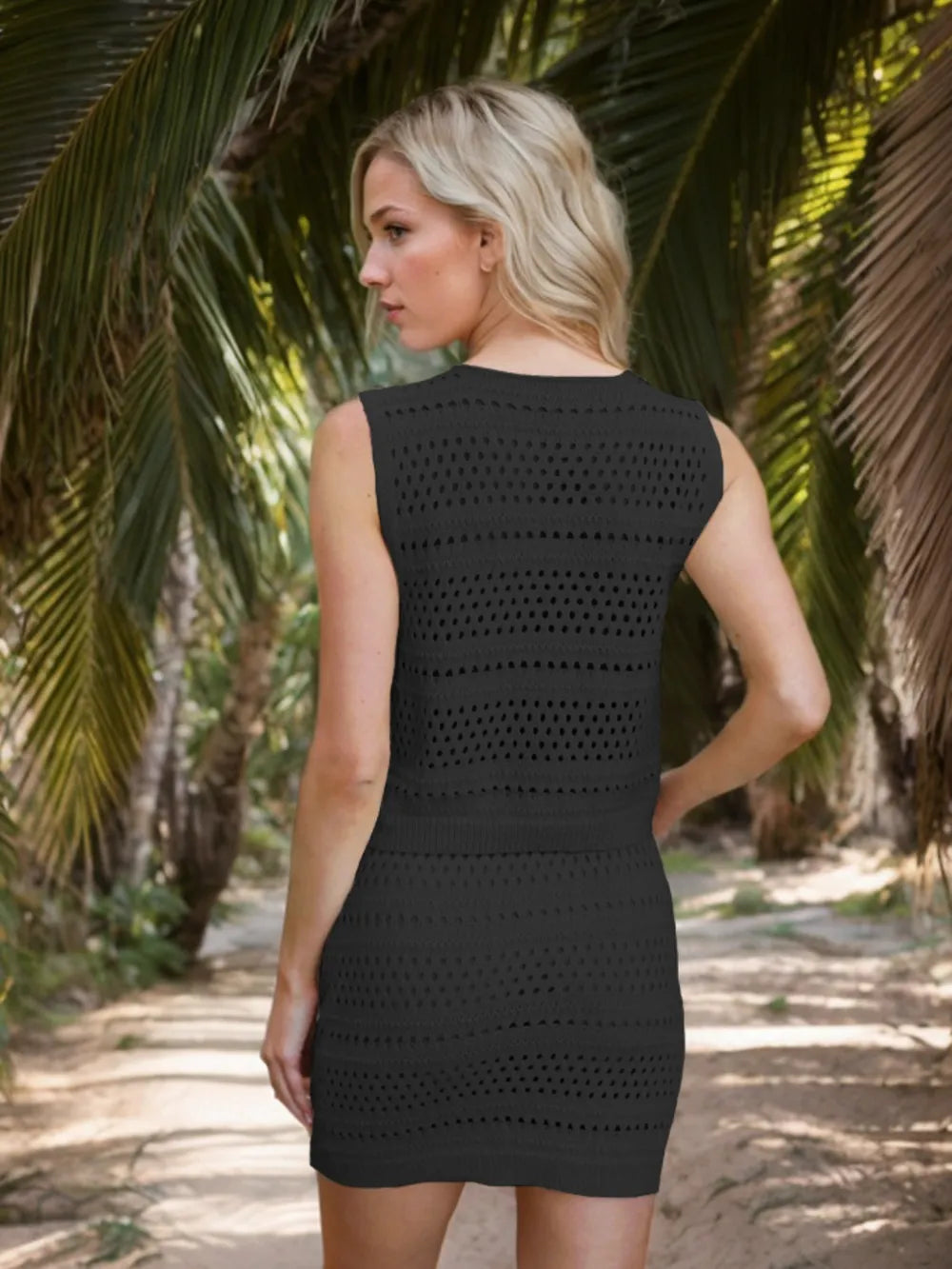 Brigid Openwork V-Neck Top and Skirt Knit Cover Up Set — view 15