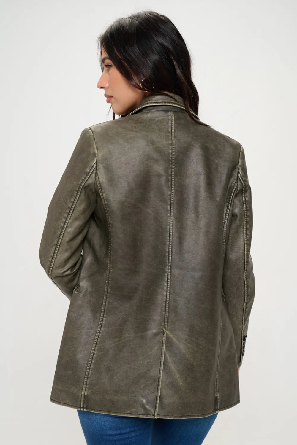 Athena Single-Breasted Vegan Leather Blazer — view 5