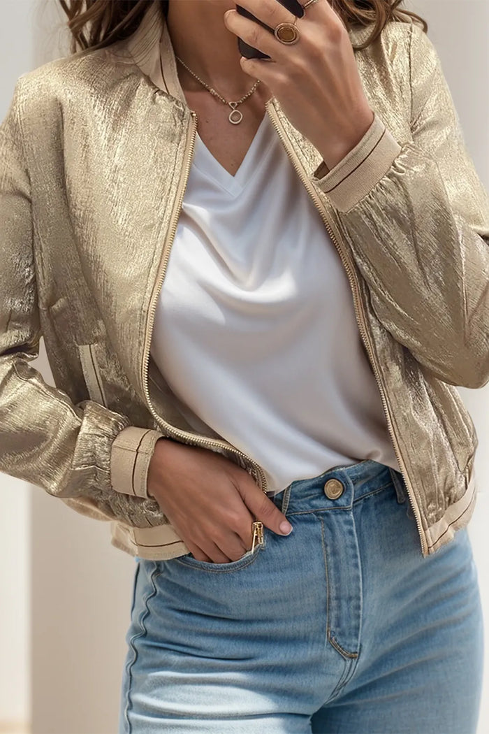 Durga Baseball Collar Zip Up Long Sleeve Jacket