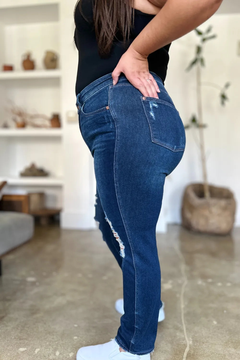 Artemis High Waist Rigid Magic Heavy Destroy Straight Jeans — view 4