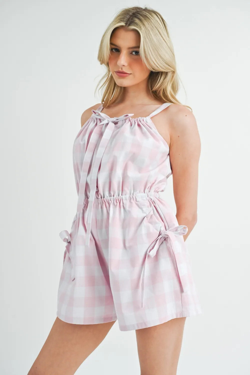 Fortuna Plaid Sleeveless Button Down Romper — view 3