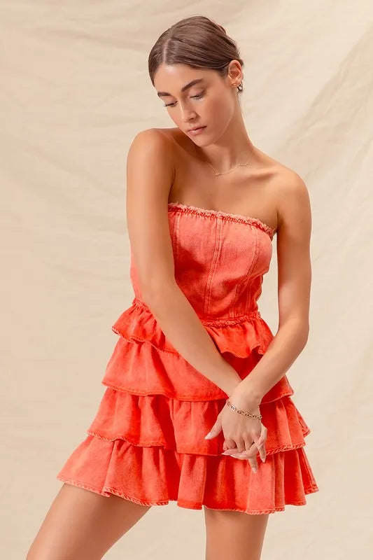Pele Strapless Ruffle Layered Game Day Cheer Up Dress — view 11