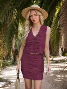 Brigid Openwork V-Neck Top and Skirt Knit Cover Up Set — thumbnail 5